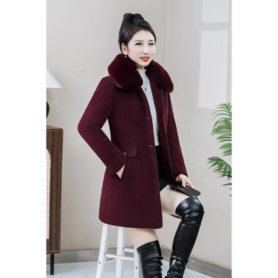 中老年水貂绒女外套中长款冬季新款小个子加绒加厚呢子大衣妈妈装