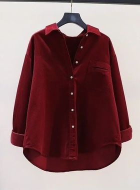 灯芯绒外套衬衫女复古文艺范百搭开衫2024春秋长袖打底外穿衬衣潮