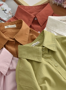 绿色洋气衬衫女纯棉上衣春秋季新品百搭衬衣外套休闲潮设计感小众