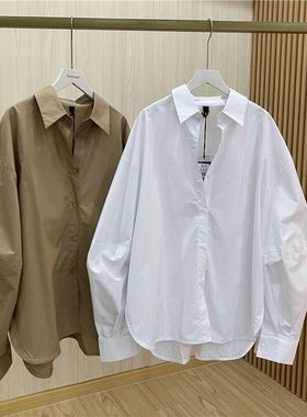 衬衫女100%纯棉港味复古衬衣2024新款卡其色宽松港风设计长袖衬衫