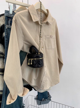 新年红色灯芯绒磨毛衬衫外套女秋冬小个子叠穿衬衣法式长袖上衣冬