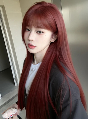 假发全头套女树莓红假发女长发潮Lolita网红学生jk长直发红色假发