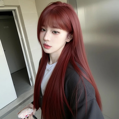 假发女全头套长直发树莓红假发