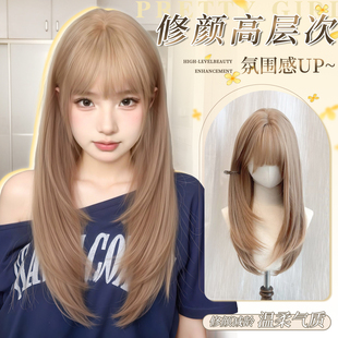 假发女长直发自然层次氛围感奶油金发全头套法式刘海假发