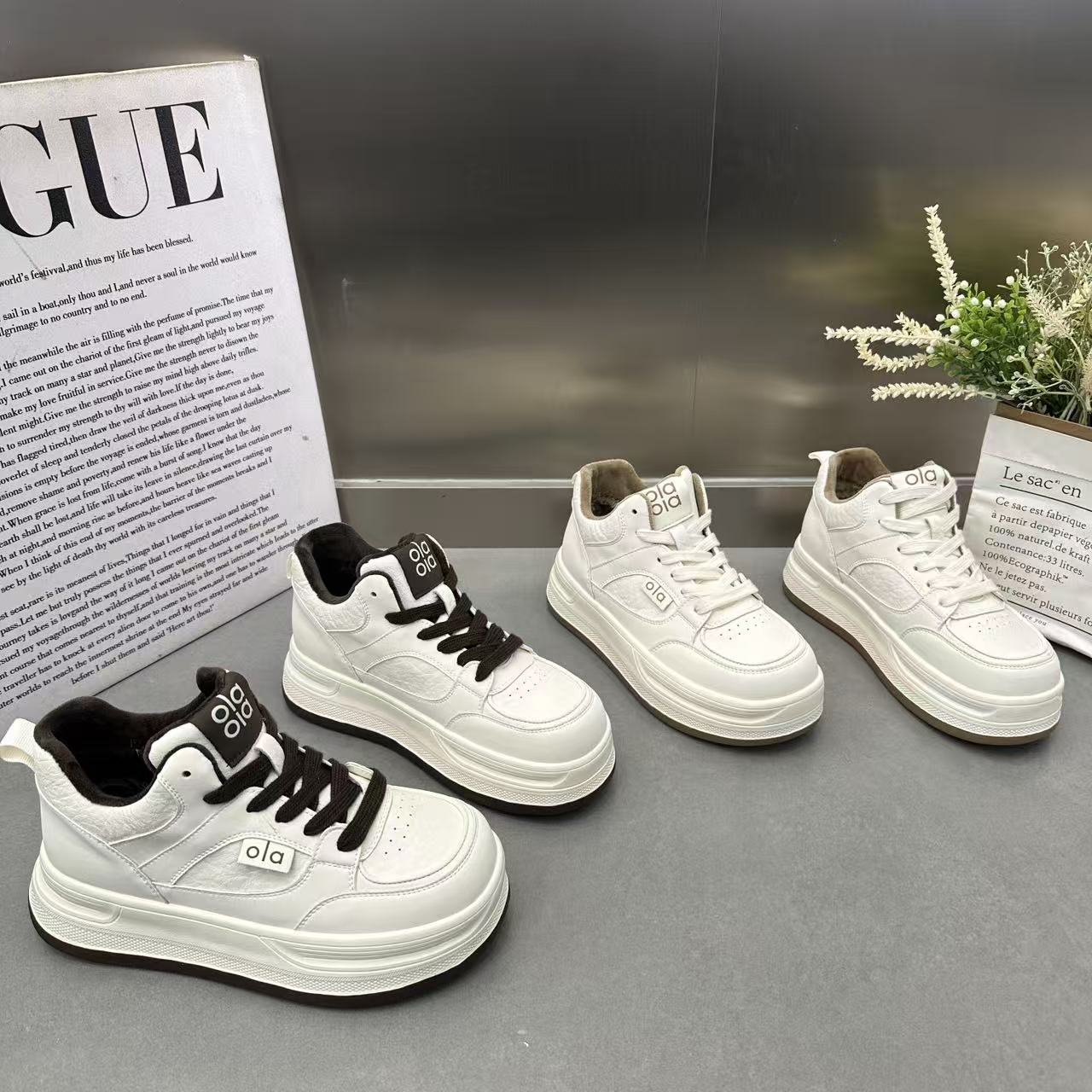 2025年冬季新款高帮面包板鞋女ins加绒厚底增高百搭休闲运动棉鞋