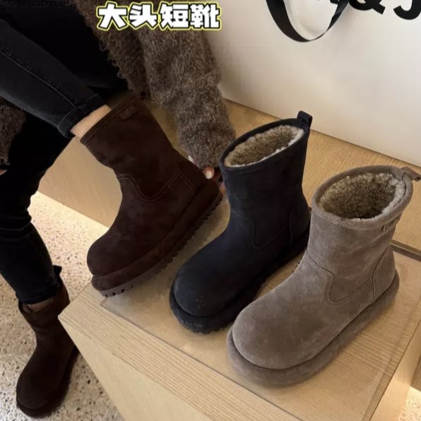 2026冬季新款加绒保暖马丁靴女短靴磨砂皮复古加绒保暖中筒博肯靴