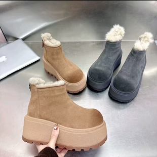 欧货磨砂皮时尚 休闲后拉链高帮棉靴 厚底百搭雪地靴女2025秋冬新款