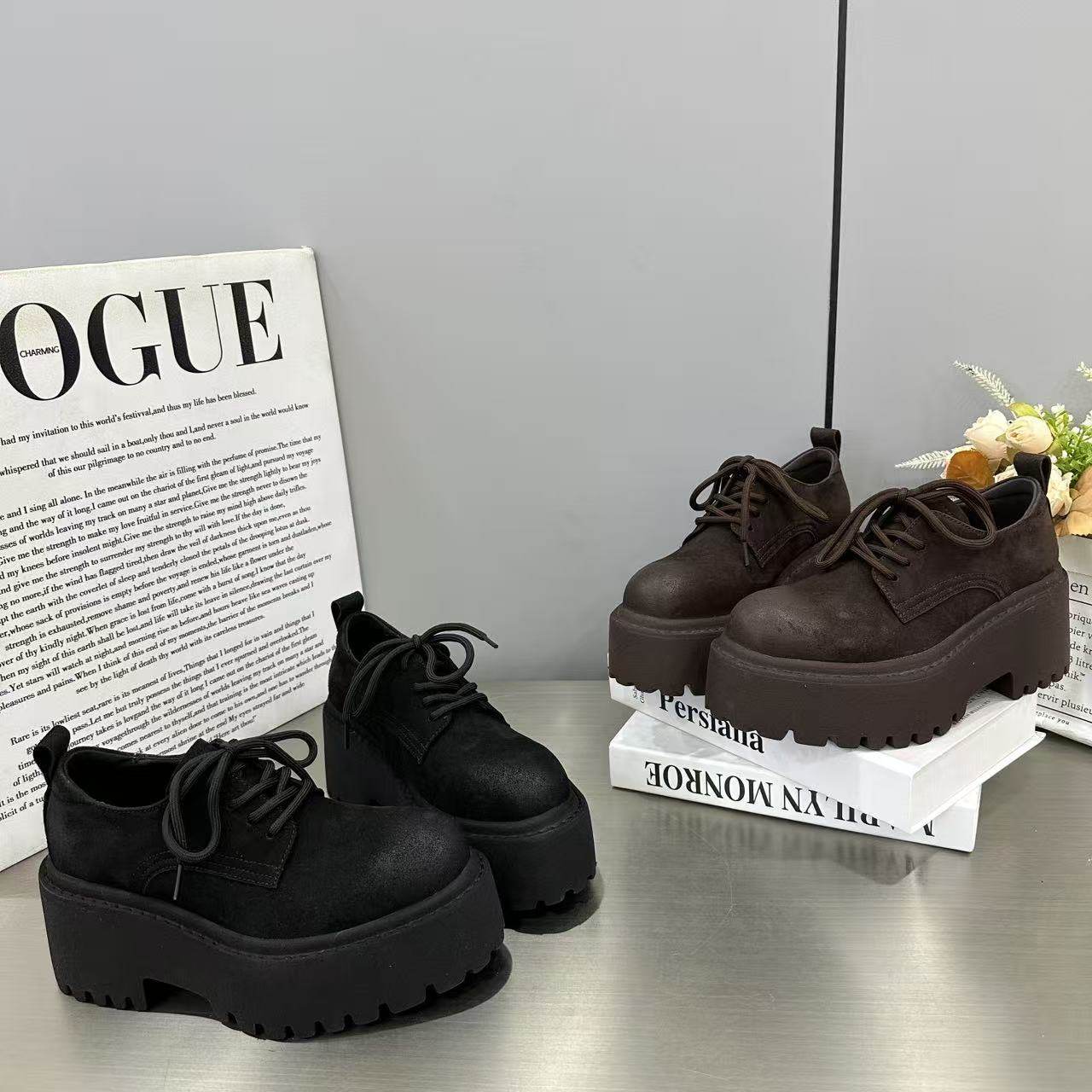 2026春季新款磨砂增高厚底单鞋女欧货复古百搭系带尖头松糕乐福鞋,女鞋,棉鞋,淘宝优惠券,粉丝福利购,淘宝优惠卷