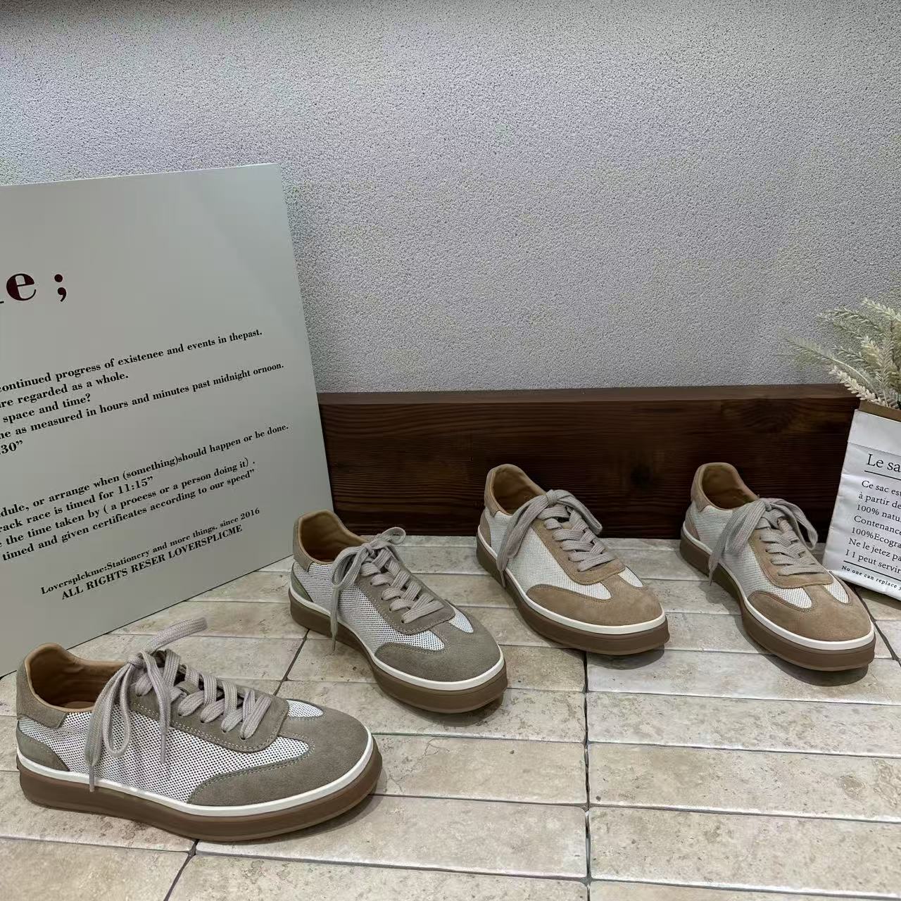 芭慕秀复古德训鞋女2026年新款系带拼色百搭网面透气舒适休闲板鞋