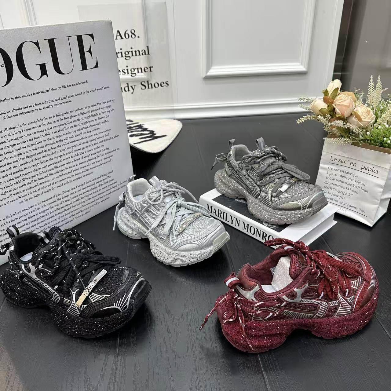 2026春季新款满钻满天星系带绑带厚底老爹鞋女运动复古爆款跑步鞋,女鞋,棉鞋,淘宝优惠券,粉丝福利购,淘宝优惠卷