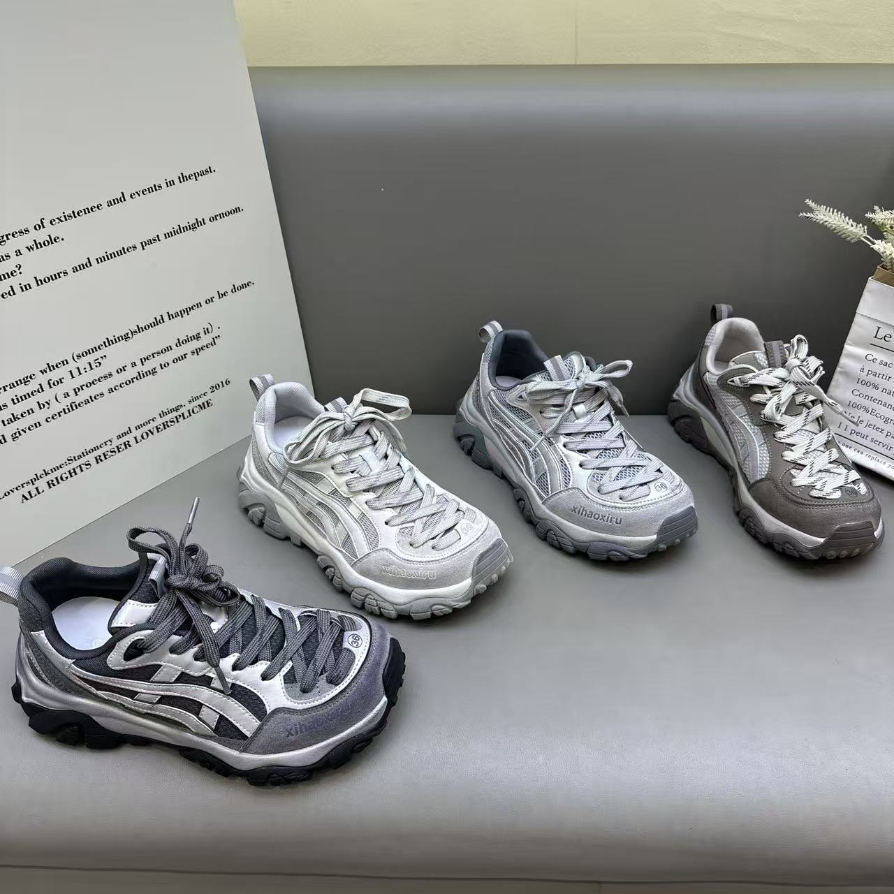 欧洲站机能风厚底底系带擦色户外老爹鞋女2026新款百搭休闲运动鞋