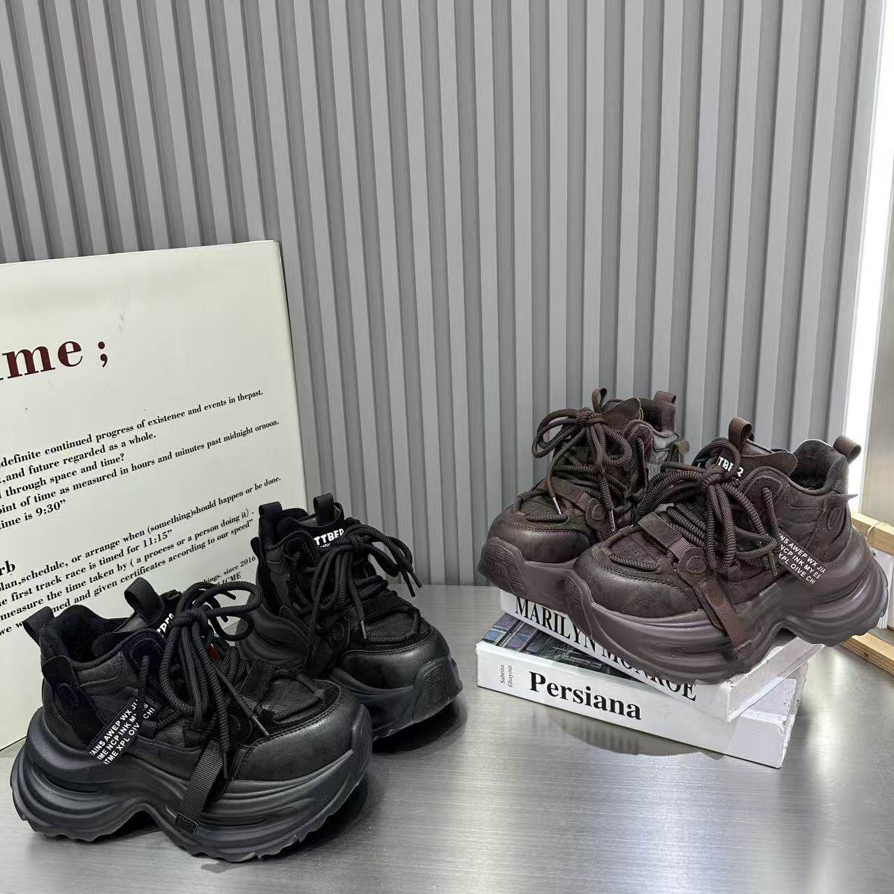 欧货小个子厚底高帮老爹鞋女2026冬季加绒爆款系带松糕休闲运动鞋