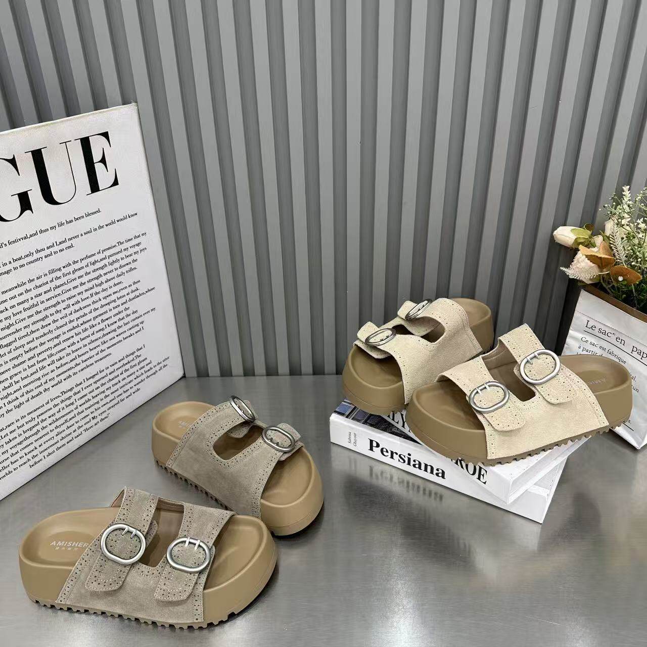 欧货磨砂复古厚底勃肯拖鞋女2026夏季新款外穿百搭休闲增高凉拖鞋
