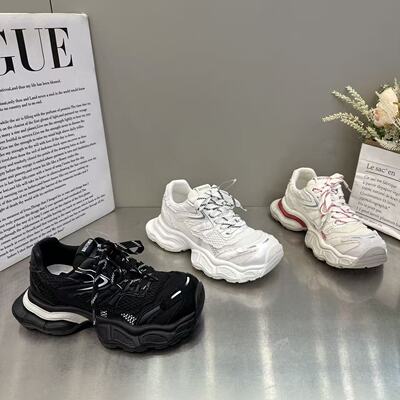 欧洲站2026年新款复古高级感厚底拼色休闲运动鞋女超火时尚老爹鞋