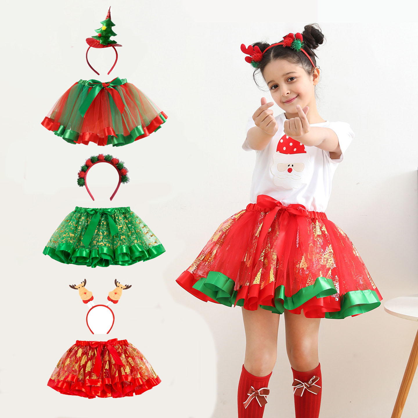 儿童半裙红色圣诞表演服节日裙子