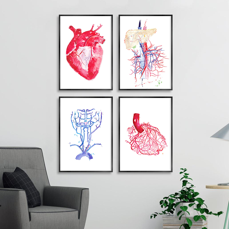 抽象艺术人体血管动脉结构图装饰画肺循环心血管解剖学教育挂画
