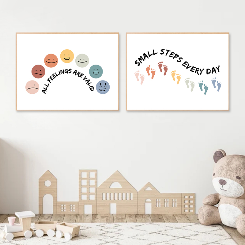 北欧卡通儿童表情认知挂画幼儿园早教可爱墙壁画心理咨询室装饰画
