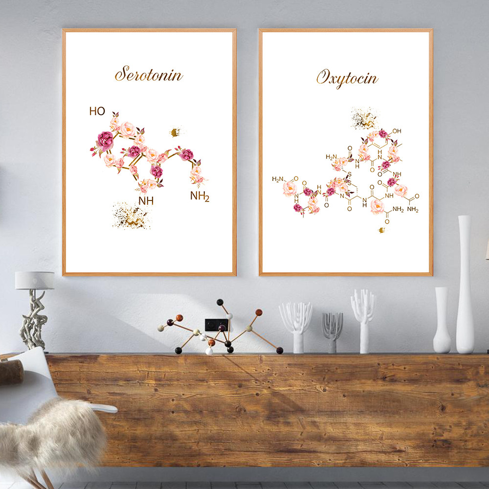 心理咨询室墙布置装饰画5-羟色胺化学分子结构图挂画心理学家礼物