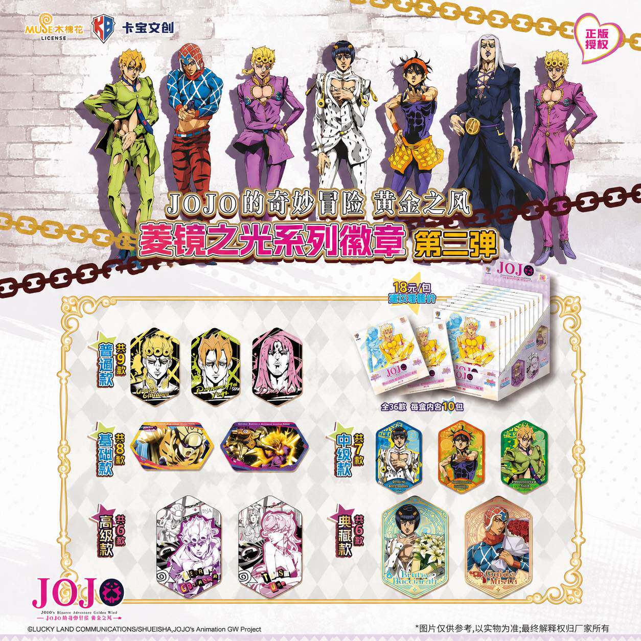 【正版】现货 JOJO的奇妙冒险周边黄金之风第二弹徽章吧唧盲盒