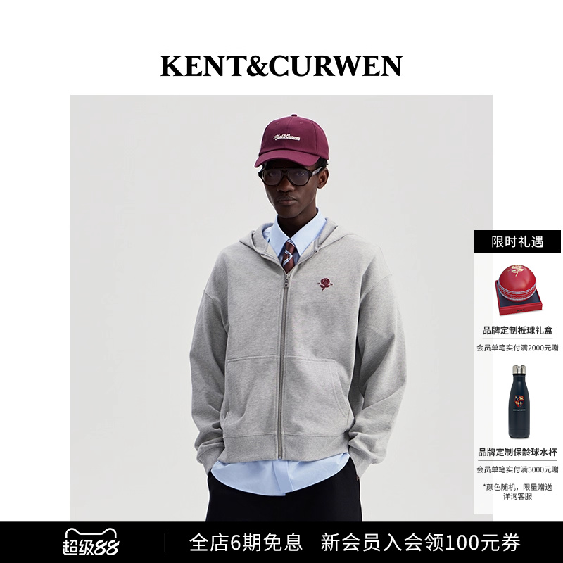 【明星同款】KENT&CURWEN/肯迪文男女款玫瑰刺绣纯棉连帽开衫卫衣