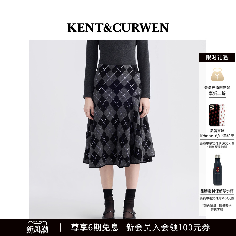 【秀场同款】KENT&CURWEN/肯迪文2025秋冬新品格纹学院风半身裙女