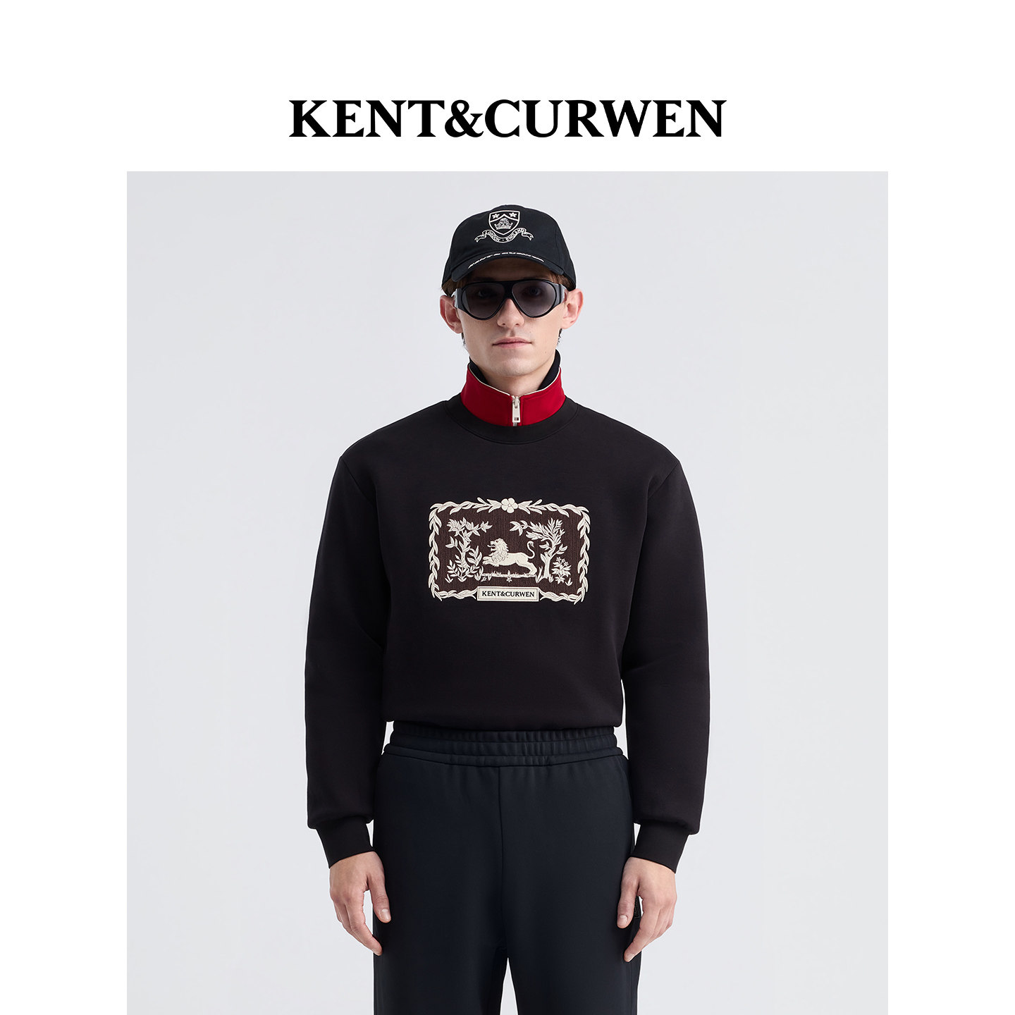 KENT&CURWEN肯迪文三狮系列秋冬男士棉质复古刺绣时尚休闲卫衣