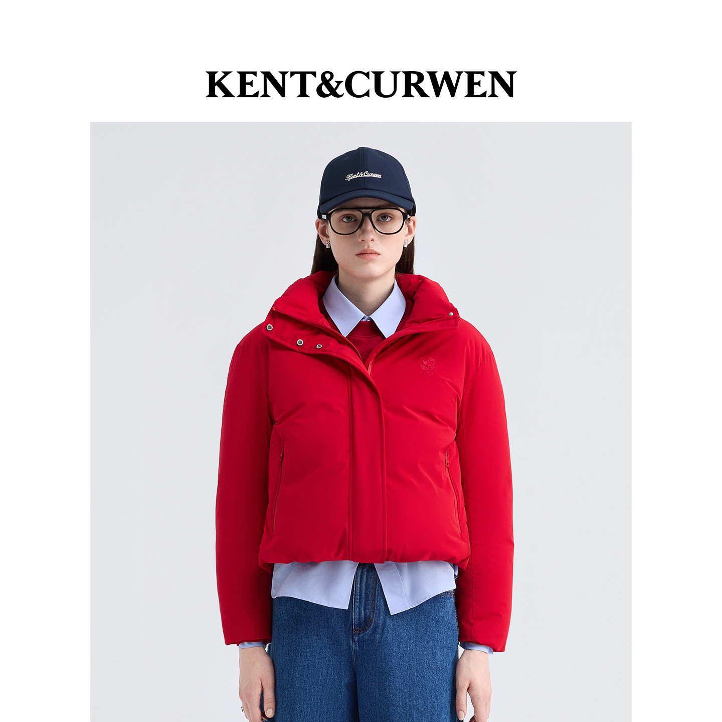 KENT&CURWEN肯迪文玫瑰系列秋冬女装白鹅绒刺绣修身羽绒服厚外套