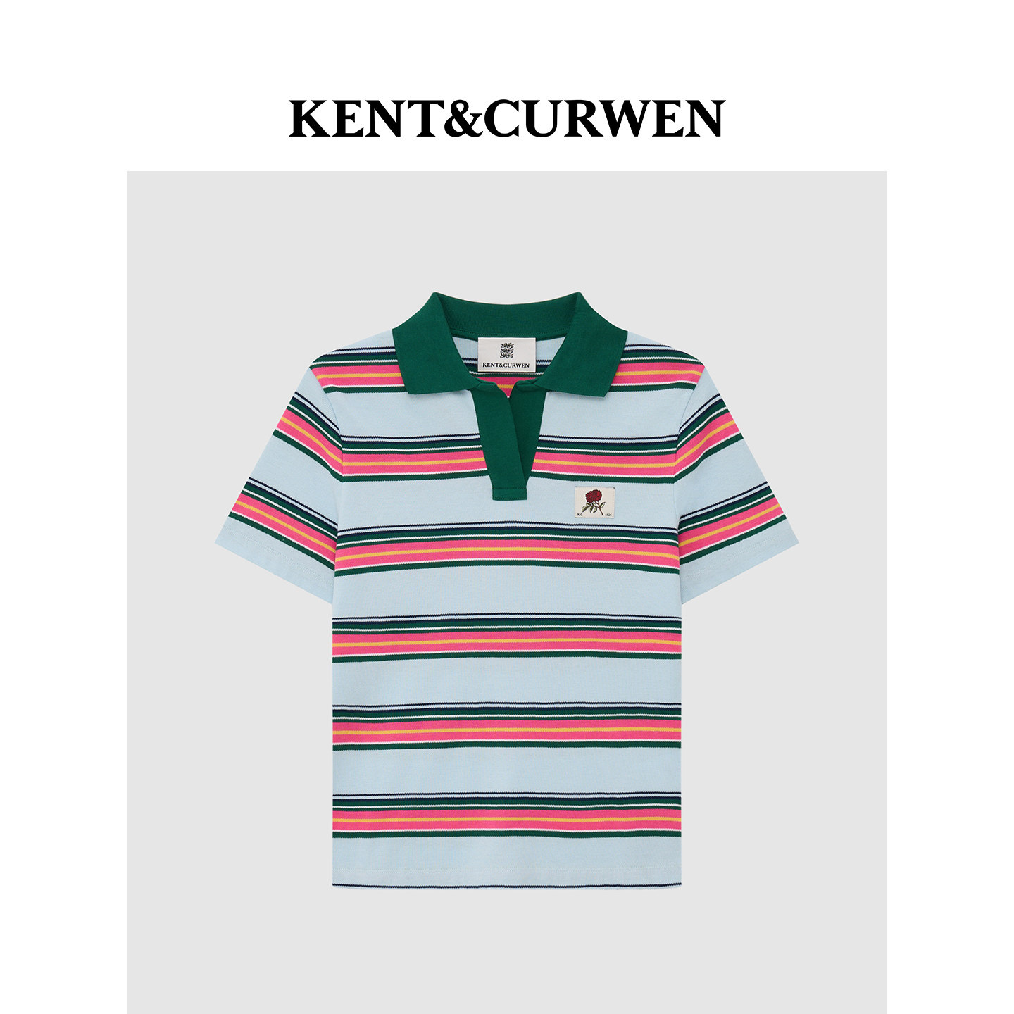KENT&CURWEN肯迪文玫瑰系列26春夏女装纯棉条纹短袖翻领POLO衫