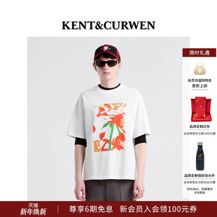 玫瑰印花纯棉短袖 KENT&CURWEN 男女款 新品 情侣T恤 肯迪文2025夏季