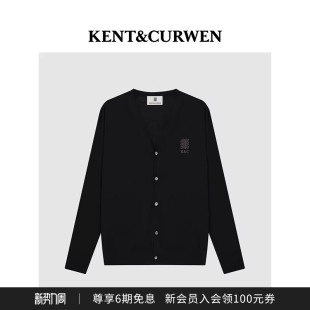 KENT&CURWEN 肯迪文秋冬男女三狮刺绣V领羊毛针织衫