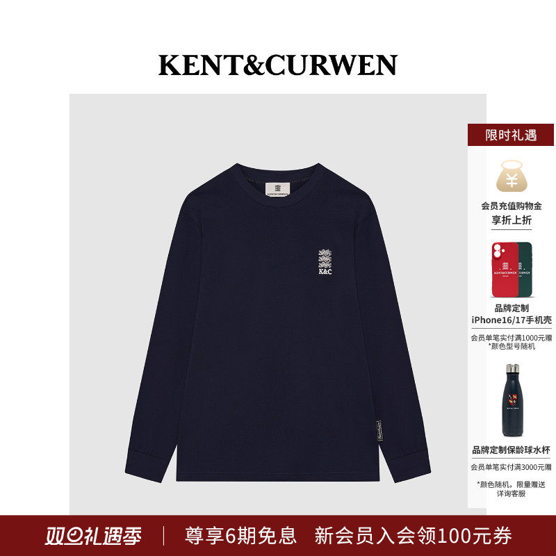 【圣诞礼物】KENT&CURWEN/肯迪文2025男女款三狮刺绣纯棉长袖T恤
