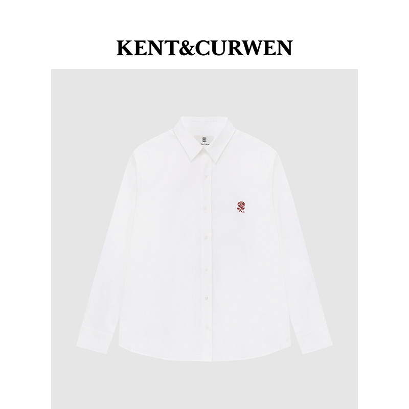 【明星同款】KENT&CURWEN/肯迪文秋冬玫瑰刺绣纯棉翻领长袖衬衫男