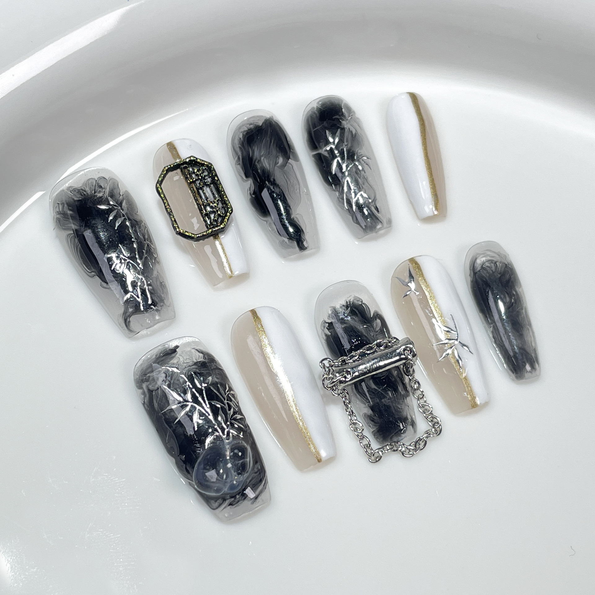 中式古风竹子晕染穿戴甲