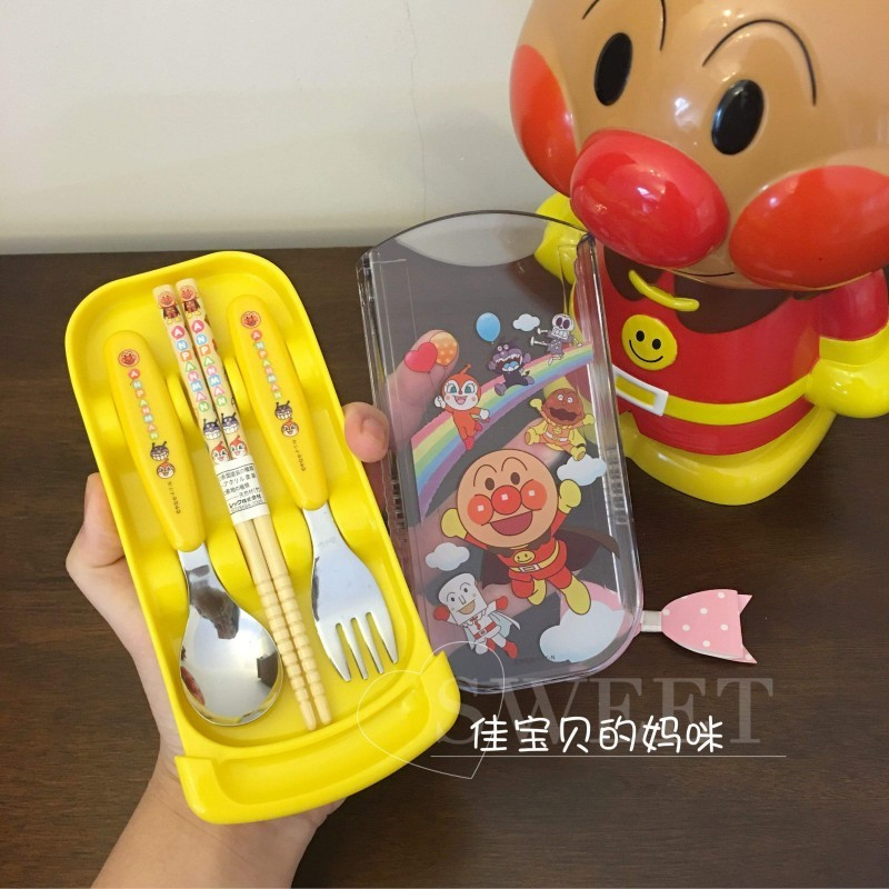现货日本进口面包超人儿童餐具套装宝宝小孩叉子勺子筷子随身携带