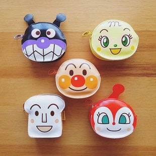 现货日本进口面包超人儿童可爱皮制拉链超软角色零钱包日本制