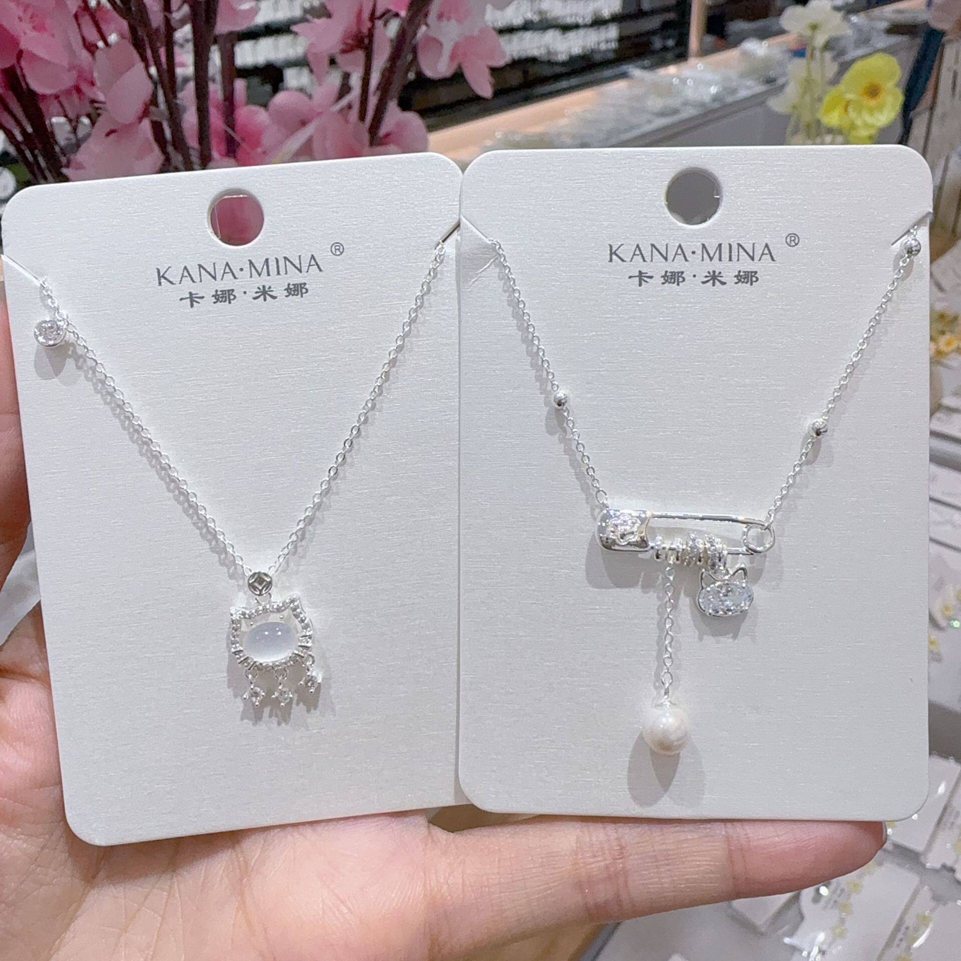 卡娜米娜中式白色招财猫平安锁项链女轻奢中式流苏别针吊坠锁骨链图片