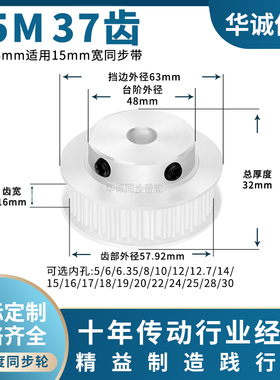 同步带轮S5M37齿宽16B内孔5 6 8 10 12 12.7 14主动齿轮同步轮S5M