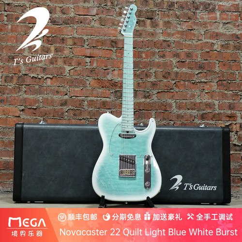 T's Guitars Novacaster 22 Quilt Light Blue White Burst电吉他