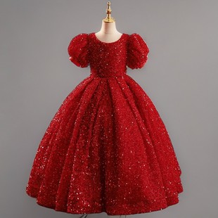 女童走秀公主裙高端亮片儿童生日主持人晚礼服女童霸气钢琴演出服