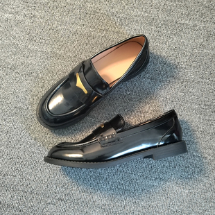 一脚蹬平底厚底乐福鞋女春秋圆头小皮鞋女英伦风单鞋jk制服鞋日系