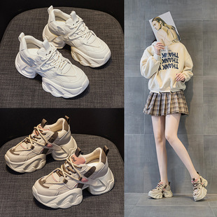 老爹鞋2026春季新款厚底内增高8cn明星同款休闲百搭时尚风系带女