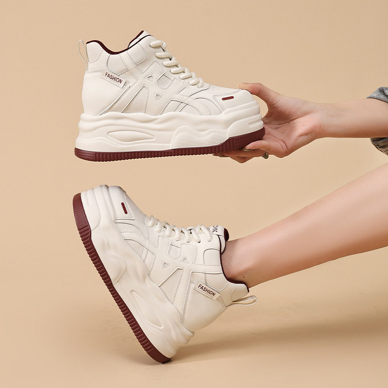 高帮透气小白鞋2026秋季新款增高厚底鞋子女小众休闲鞋百搭女鞋潮