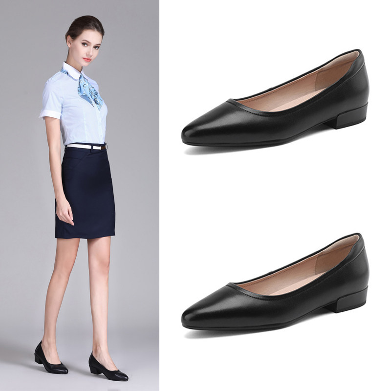 尖头平底面试女鞋新款黑色职业工作中跟单鞋学生公务员气质高跟鞋,女鞋,浅口单鞋,淘宝优惠券,粉丝福利购,淘宝优惠卷