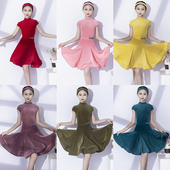 少儿拉丁舞比赛规定赛服消光绒女童新款 专业赛服演出服考级服 无袖