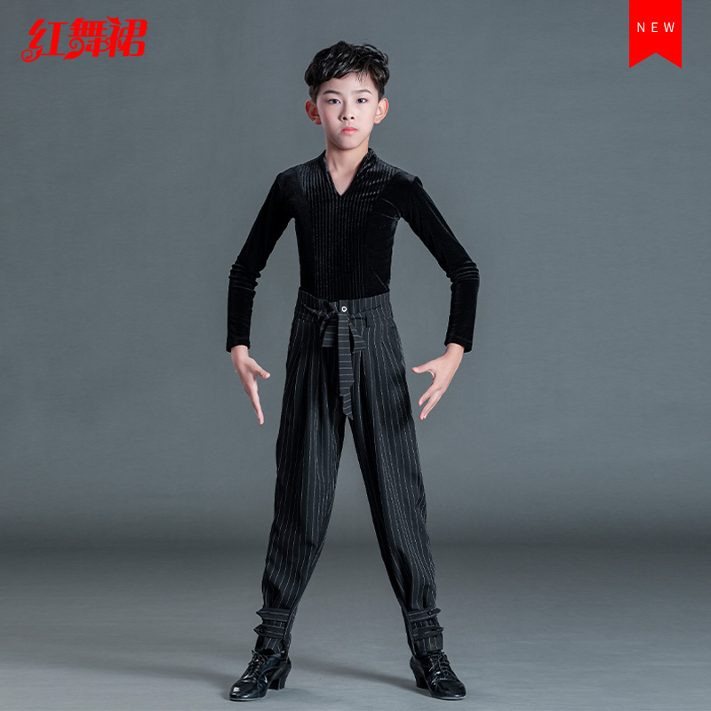 红舞裙新款少儿拉丁男韩国绒套装恰恰伦巴牛仔练功服表演服演出服
