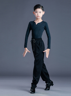 红舞裙少儿上衣长袖短袖拉丁舞服男童拉丁舞领套装练功练习演出服