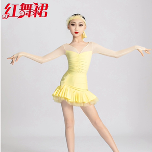 红舞裙春夏新款少儿拉丁女套装恰恰伦巴牛仔考级服集训服练习表演