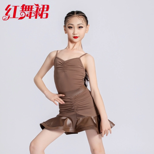 红舞裙夏季新款少儿拉丁女恰恰伦巴牛仔考级服练习表演演出服套装