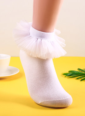 儿童拉丁规定袜蕾丝公主花边袜子女童舞蹈棉袜花边白色短袜考级袜