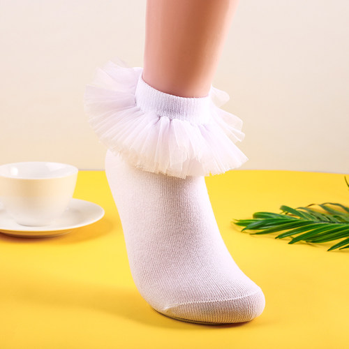 儿童拉丁规定袜蕾丝公主花边袜子女童舞蹈棉袜花边白色短袜考级袜